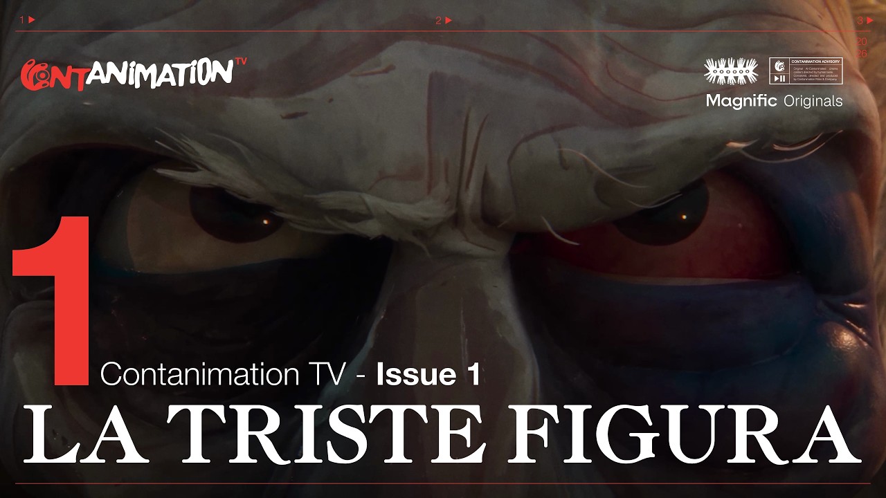 A giant’s face behind the La Triste Figura title and Contanimation TV Issue 1 credits